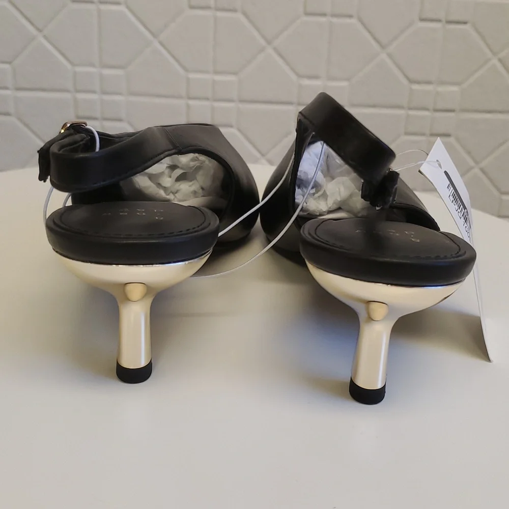 A New Day Black Slingback Pointed Kitten Heel Pumps with Gold Accent Heel 9.5 - Picture 4 of 9